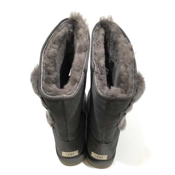 UGG KLEA BUCKLE BOOTS -CHARCOAL SUEDE / SHEEPSKIN TRIM -US 11 -NEW - Picture 6 of 9